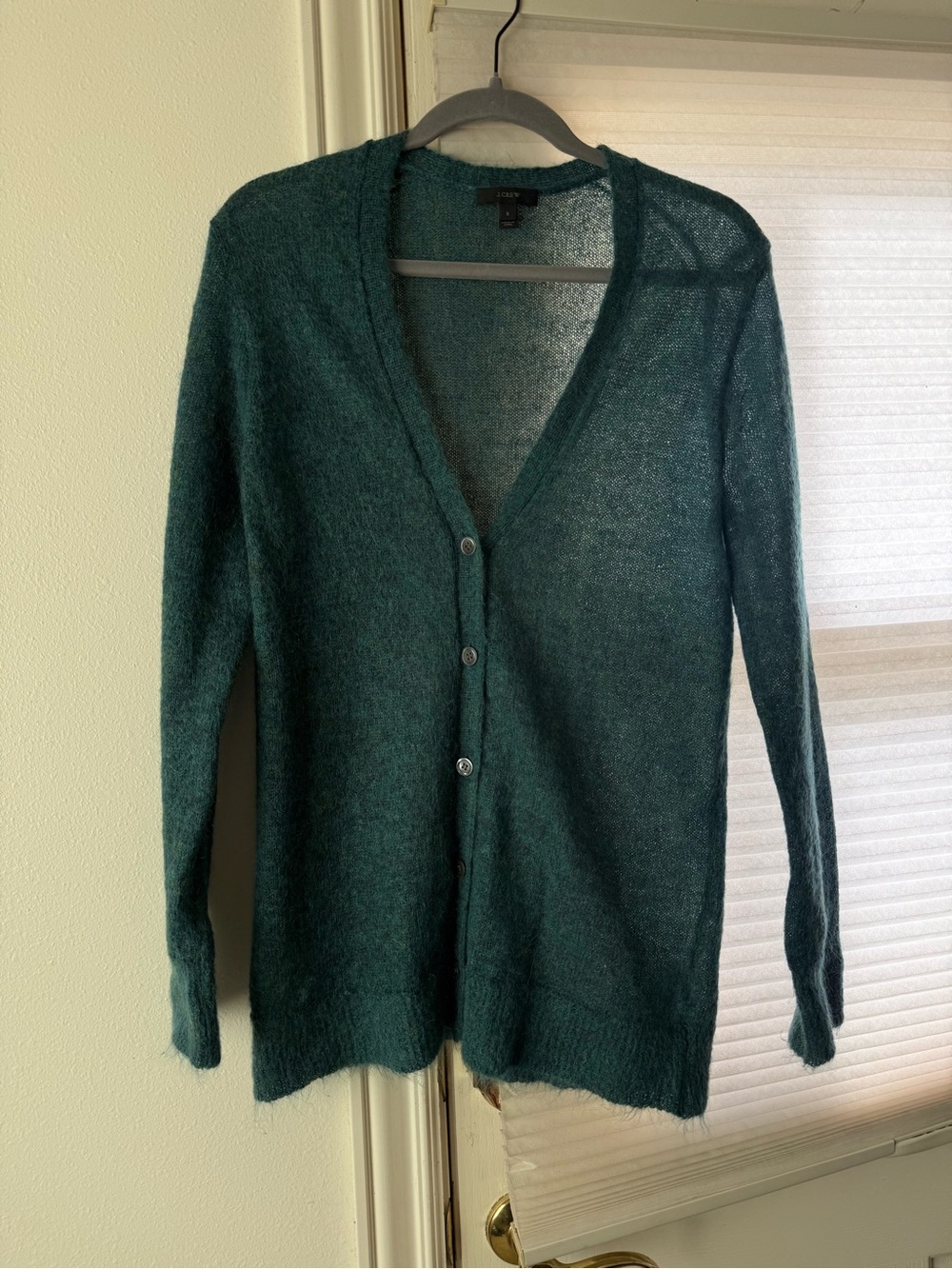 Women’s J Crew Mohair Deep Teal / Green V-Neck Button Cardigan Sweater